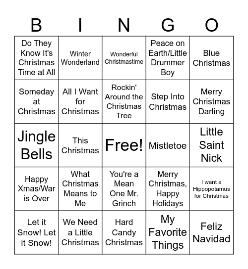 Christmas Carol Bingo Card