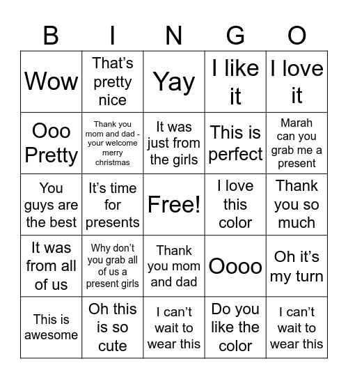 Christmas 2025 Bingo Card