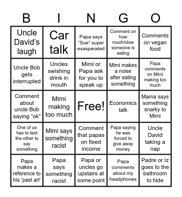 Family Christmas Bingo Card