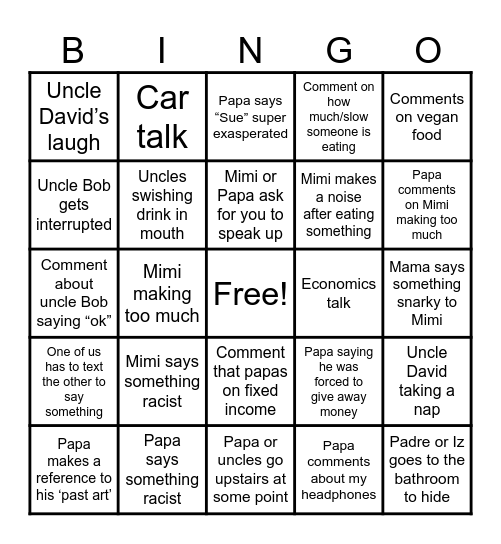 Family Christmas Bingo Card