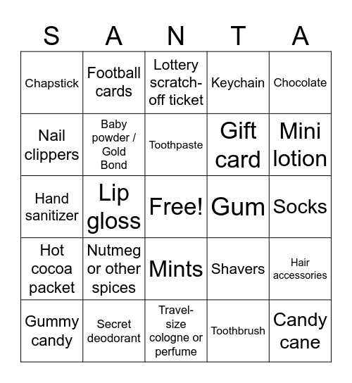 Stocking Stuffer Bingo Card