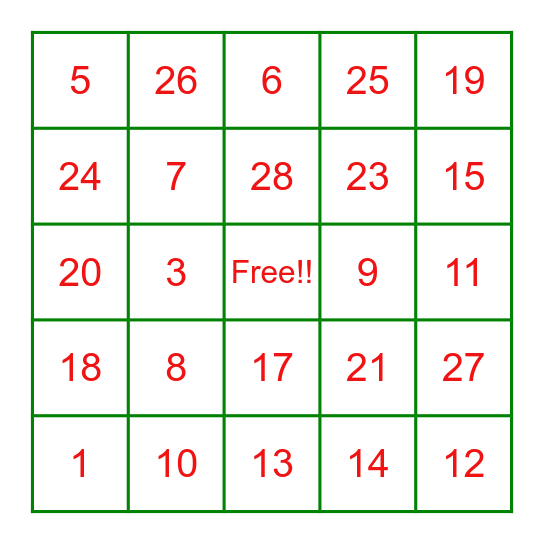 Christmas Bingo Card