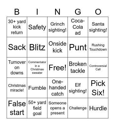 Christmas Football Bingo Card