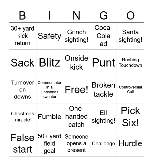 Christmas Football Bingo Card