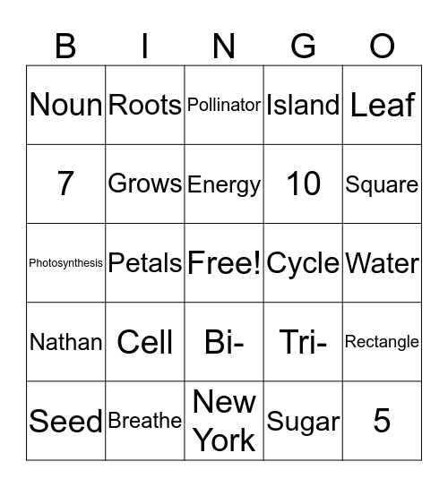 Vocabulary Bingo Card