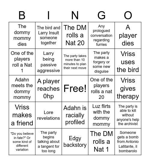 Untitled Bingo Card