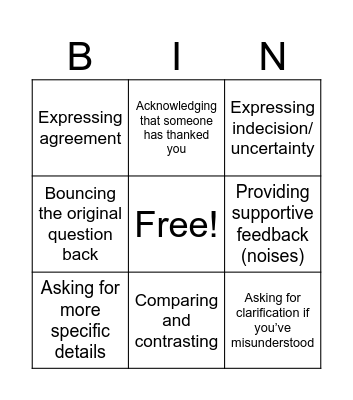 Actively Listening Bingo Card