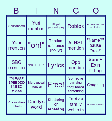 Call with Sam, Tetriz, and Exin!!! Bingo Card