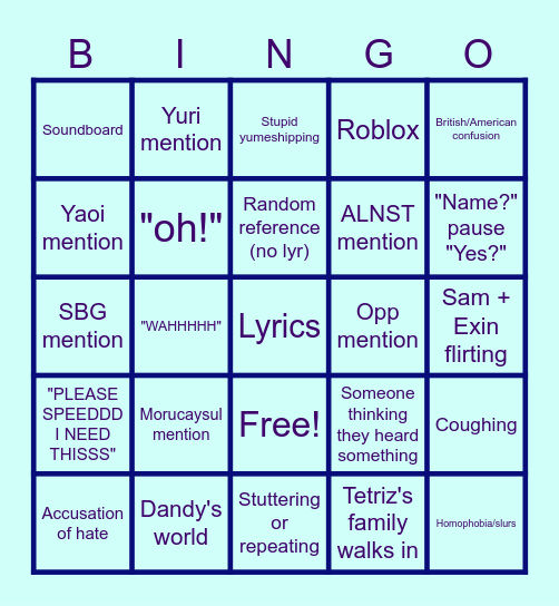 Call with Sam, Tetriz, and Exin!!! Bingo Card