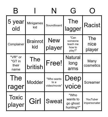 Gorilla Tag Bingo Card