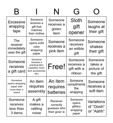 Secret Santa Bingo Card