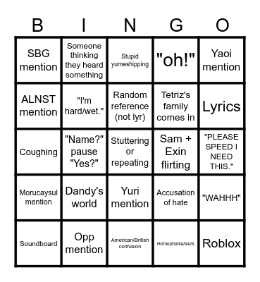 CALL WITH SAM/EXIN/TETRIZ!! Bingo Card