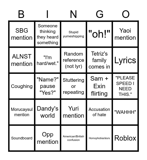 CALL WITH SAM/EXIN/TETRIZ!! Bingo Card