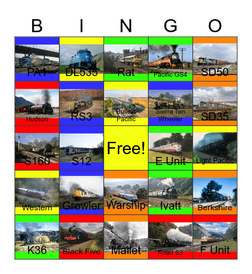 Railroads that I would like to operate a Christmas special train one day Bingo Card