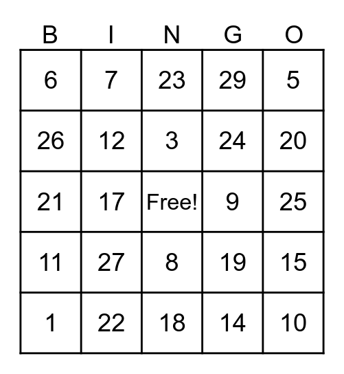 Bollywood Bingo Card