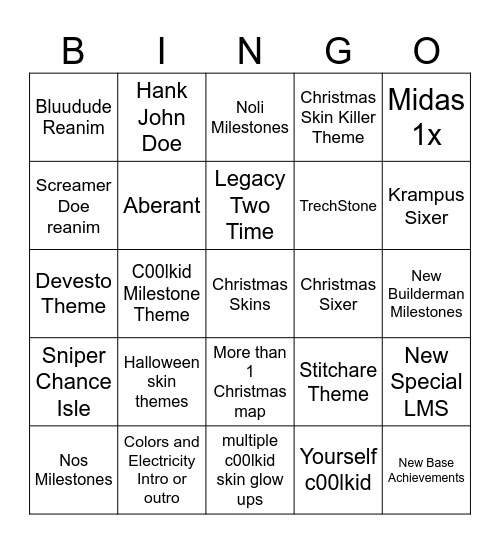 Christsaken Wish List Bingo Card