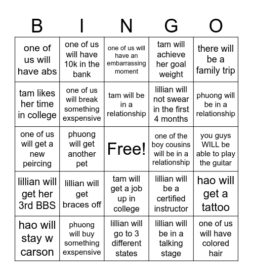 2026 Bingo Card Bingo Card