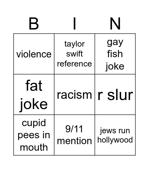 cupid ye Bingo Card
