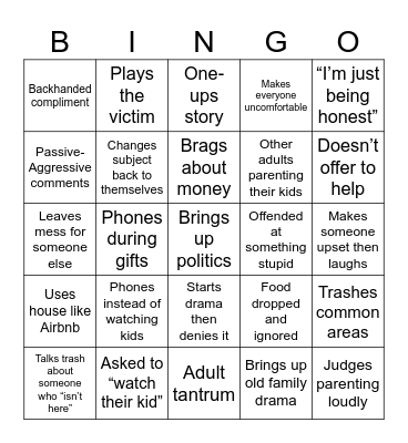 Toxic Christmas Bingo Card
