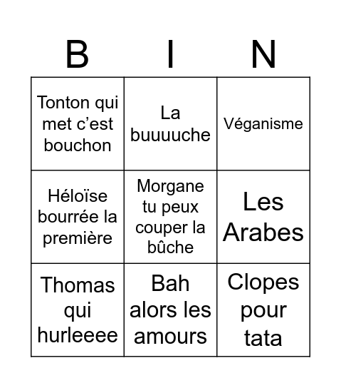 Joyeux Joël Bingo Card