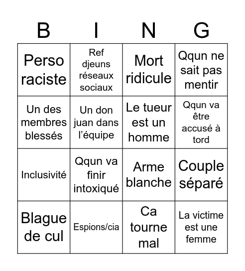 Murder club Bingo Card