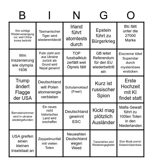 Bingo 2026 Bingo Card
