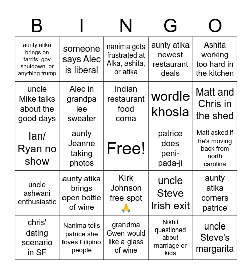 johnson christmas Bingo Card