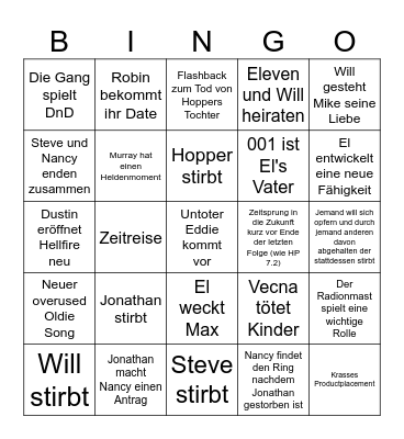 Stranger Things - Staffel 5 - Julian Bingo Card