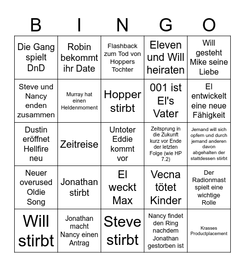 Stranger Things - Staffel 5 - Julian Bingo Card