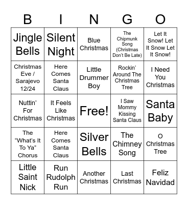 XMAS Music Trivia Bingo Card