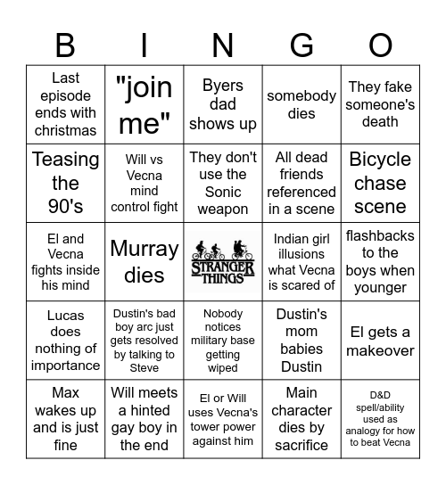 STRANGER THINGS Bingo Card