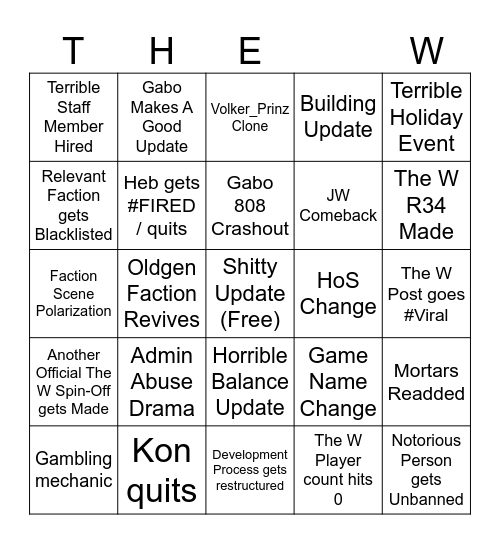The W 2026 Bingo Card