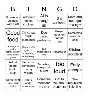 Family Christmas Bingo Card