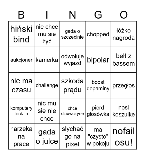 TOMEK BINGO Card