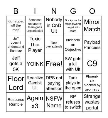 Marvel Rivals Bingo Card