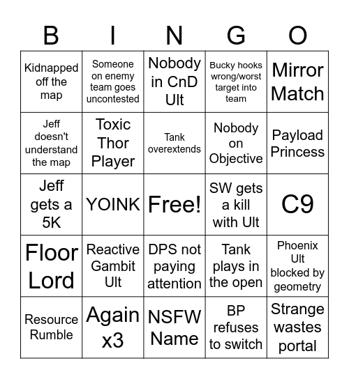 Marvel Rivals Bingo Card