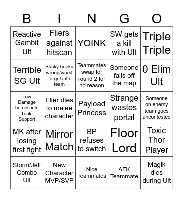 Marvel Rivals Bingo Card