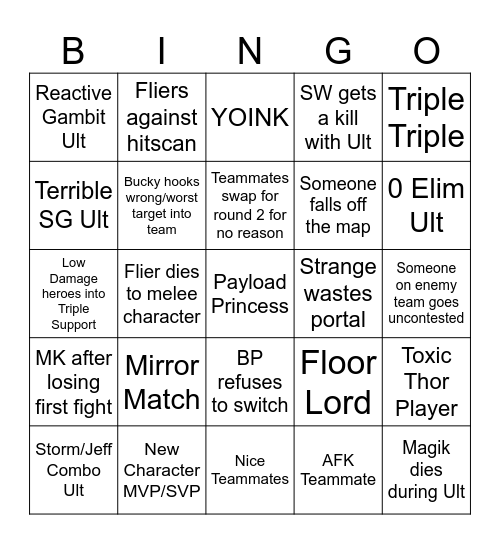 Marvel Rivals Bingo Card