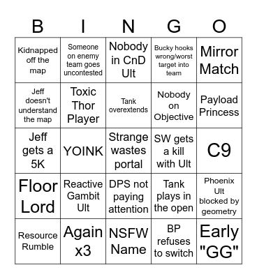 Marvel Rivals Bingo Card