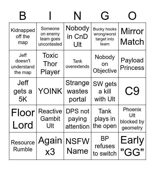 Marvel Rivals Bingo Card