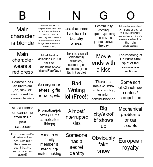 Hallmark Bingo Card
