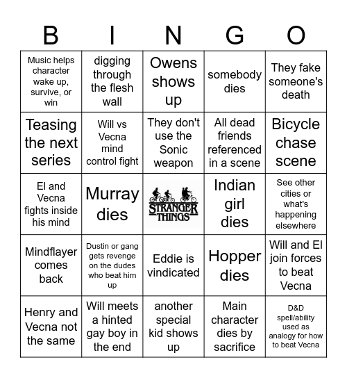 STRANGER THINGS Bingo Card