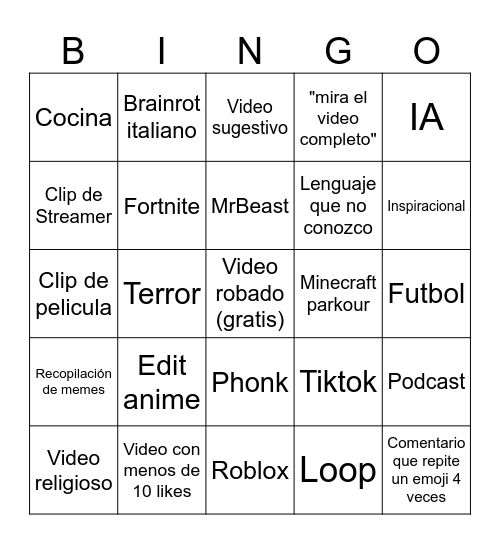 Untitled Bingo Card