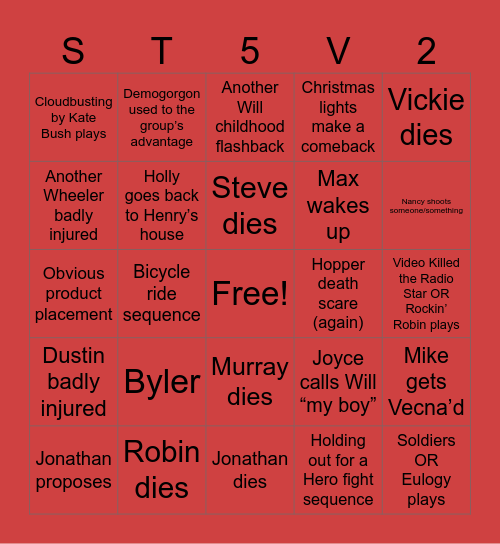 ST5 VOLUME 2 Bingo Card