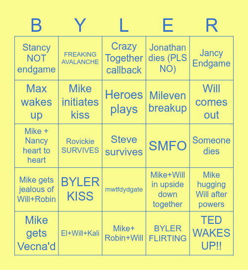 Stranger Things 5 Vol. 2!! Bingo Card