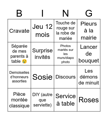 Mariage Bingo Card