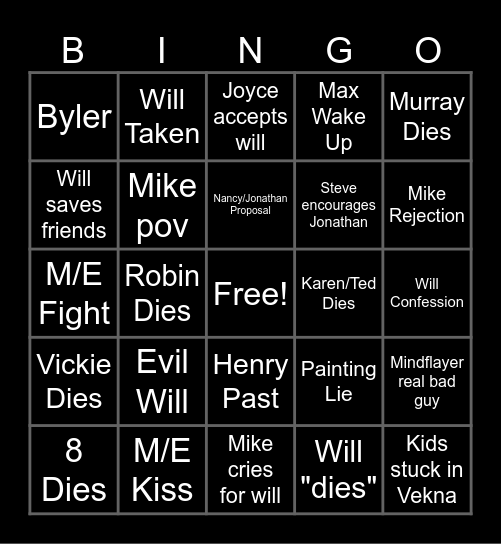 Stranger Things 5 vol.2 Bingo Card