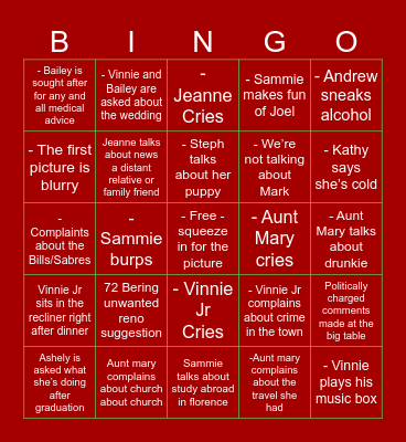 Christmas Dinner Bingo Card