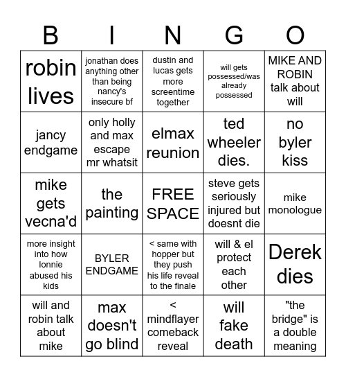 st 5 vol 2 Bingo Card
