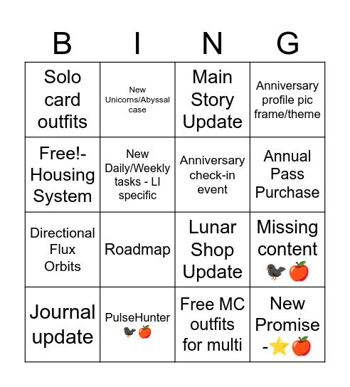 LADS 5.0 Bingo Card